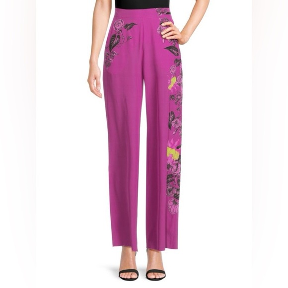 Etro Floral Wide Leg Silk Pants Purple - Picture 1 of 10